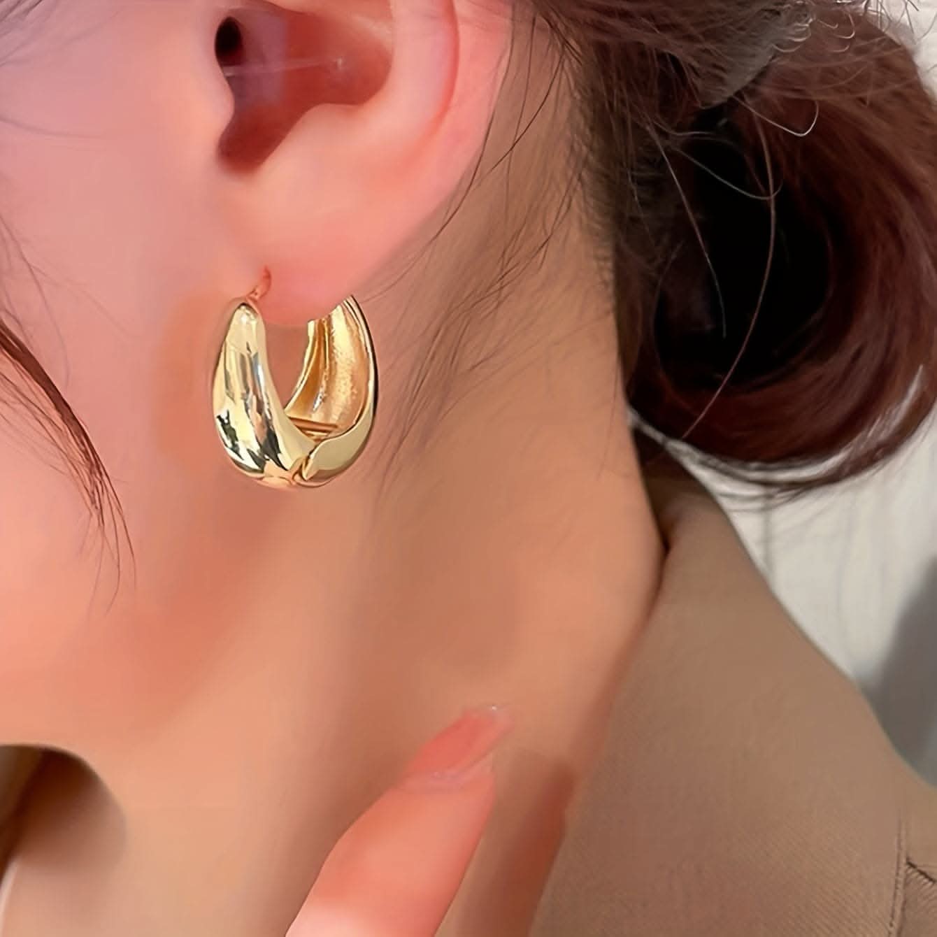 Vintage Copper Geometric Hoop Earrings