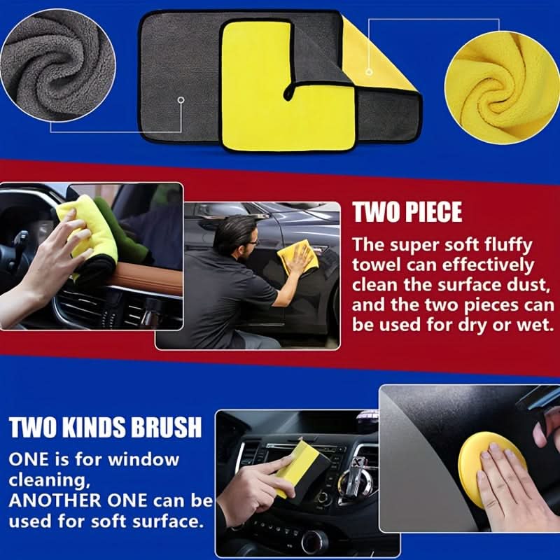 14-Piece Car Interior Cleaning Kit – Double-Sided Sponge Brush
