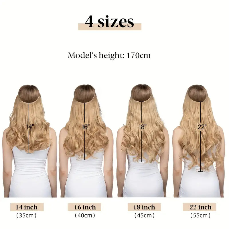 Invisible Brown Black Wavy Hair Extensions for Women – One-Piece Fish Line Wig with Natural Curls