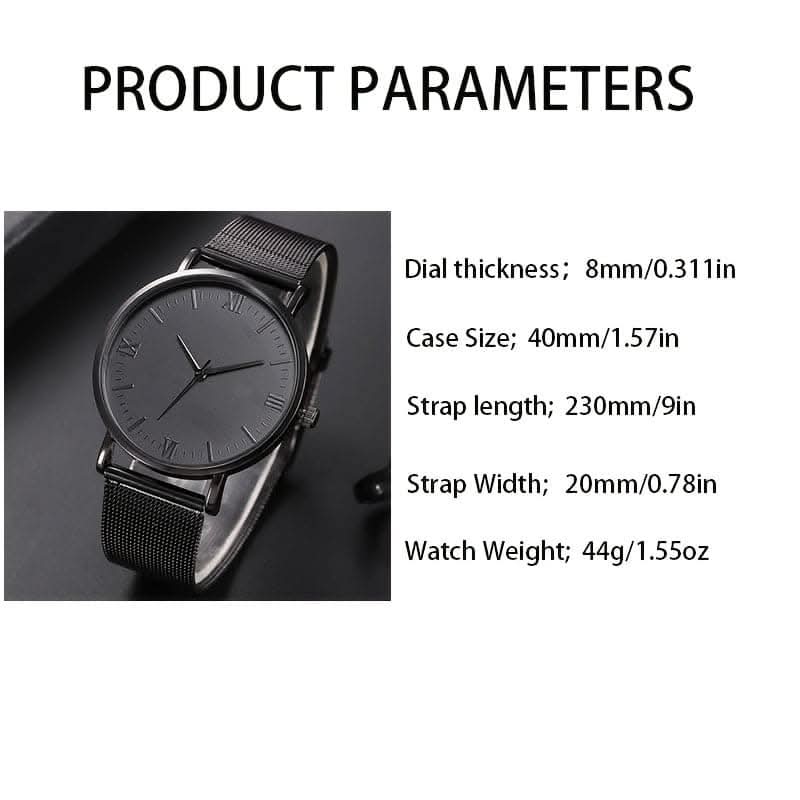 2pcs Men's Casual Roman Scale Mesh Quartz Watch & Dumbbell Bracelet Set
