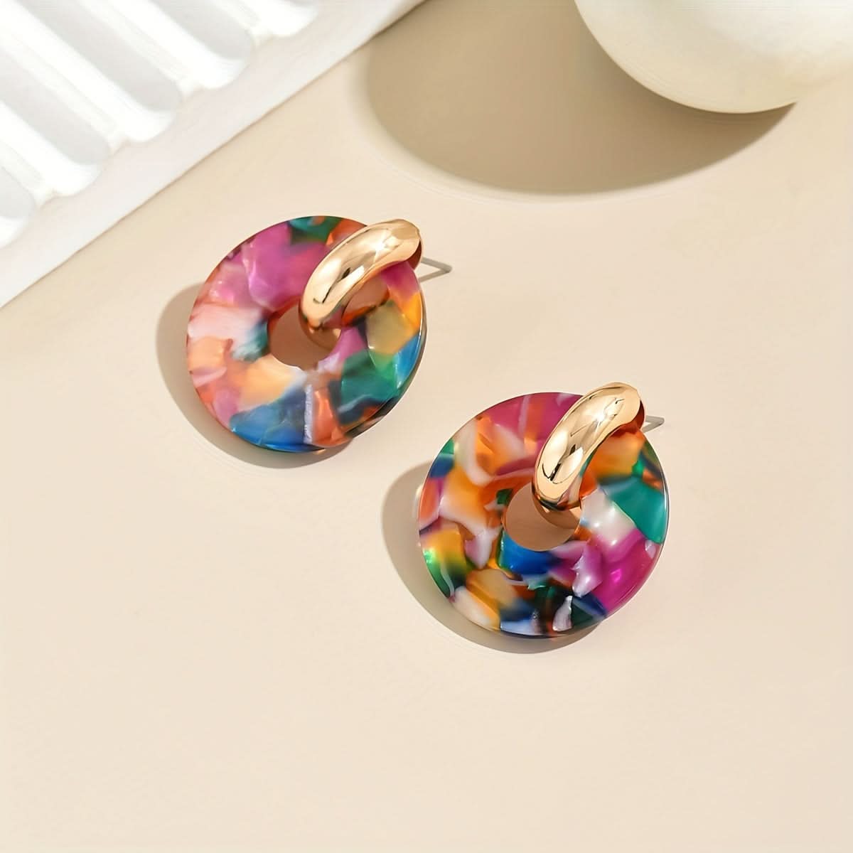 Shimmering Multi-Color Acetate Circle Stud Earrings