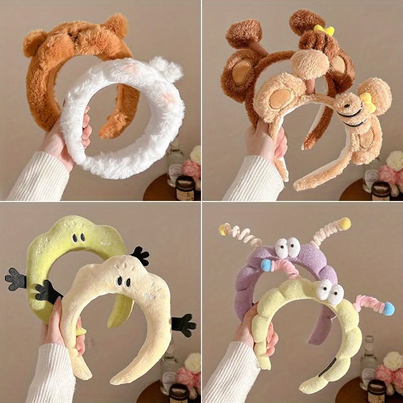 4pcs Plush Animal Ear Headbands, Non-Slip Hair Hoops