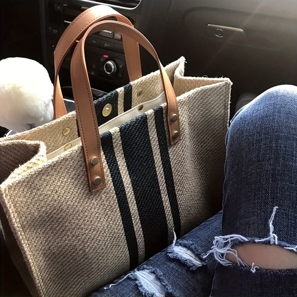 Elegant Striped Canvas Tote: Convertible Strap