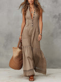 Classic Khaki Pure Cotton Sleeveless Maxi Dress