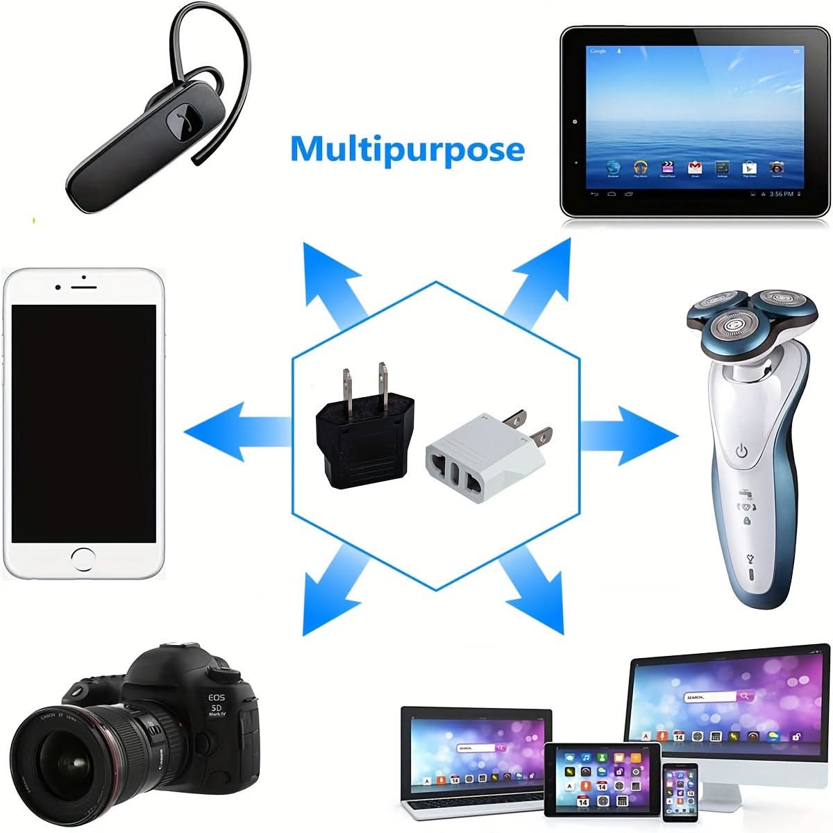 2PCS EU to US Plug Adapters for Travel