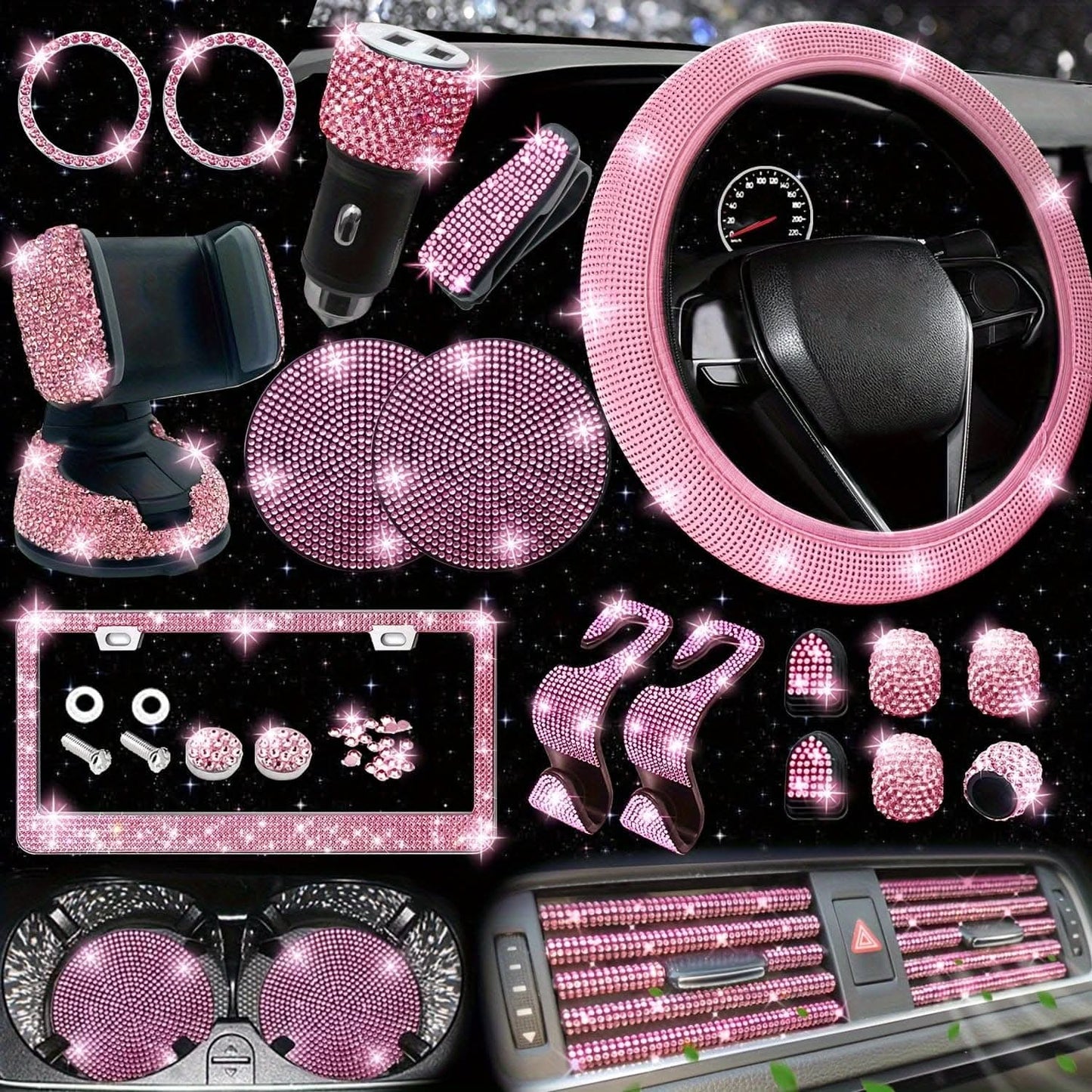 Bling Car Interior Accessories Set – 27 Pcs, Universal Fit