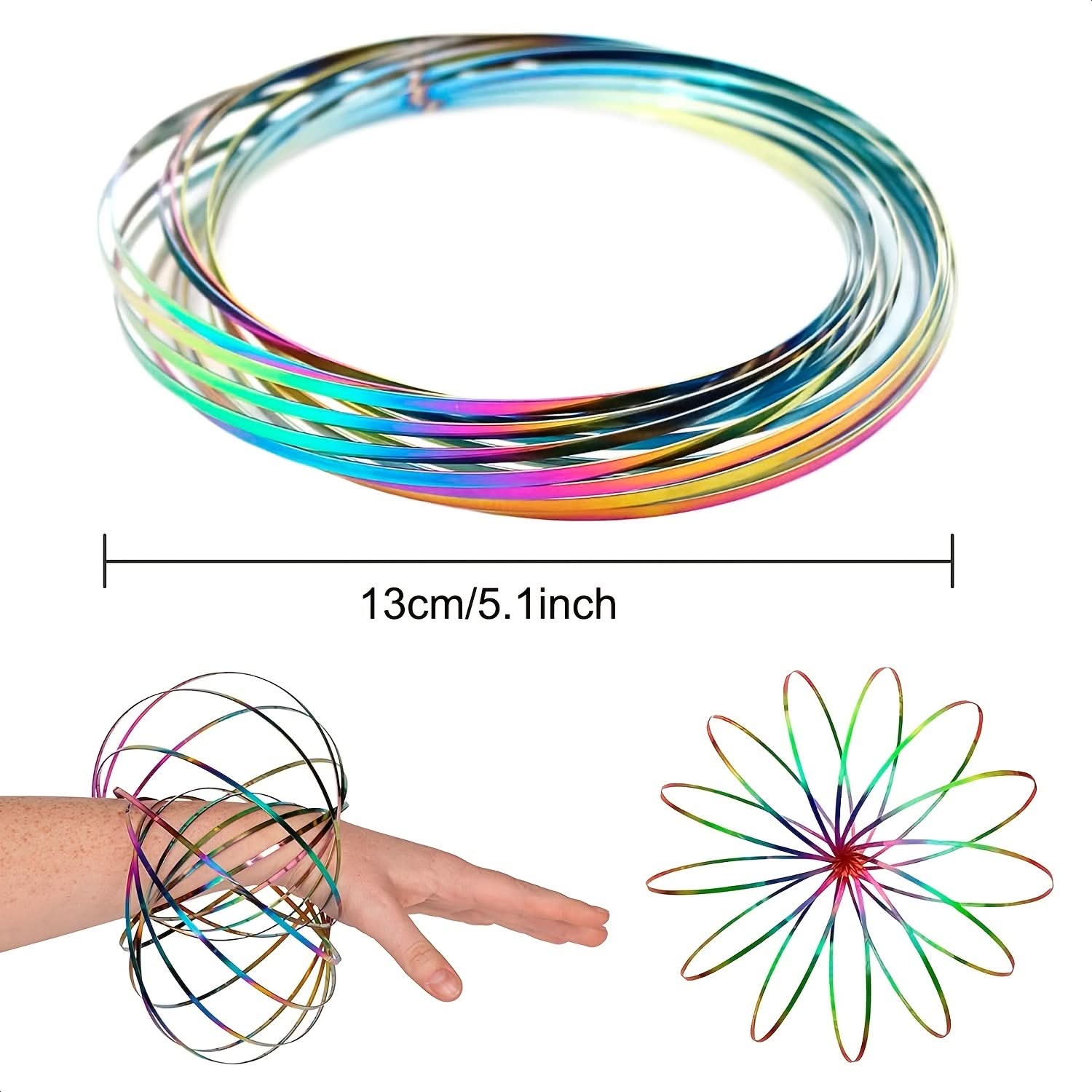 3D Kinetic Flow Ring Spinner Toy - Metal Infinity Loop Bracelet for Kids