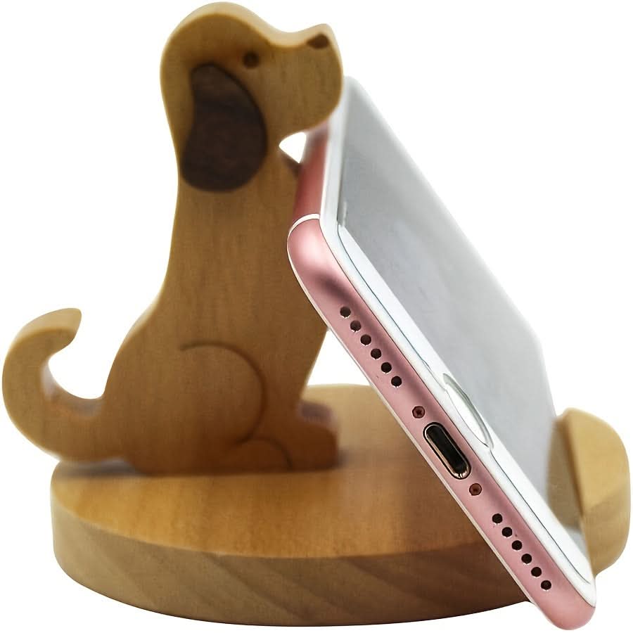 Wooden Cartoon Puppy Mobile Phone Holder