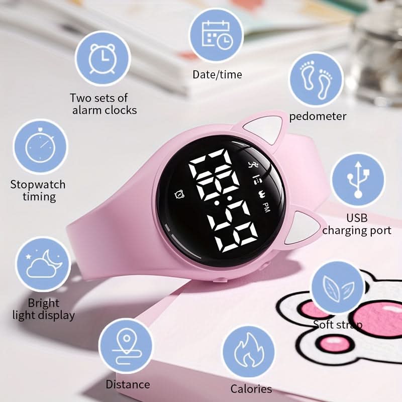 Cute Cat Ear Digital Watch for Kids - Silicone Band