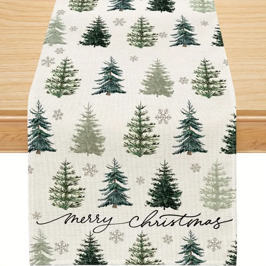 Christmas Table Runner - Linen Tree Decor