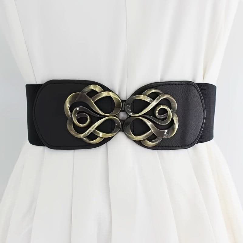 Vintage Elastic Waist Belt with Metal Buckle