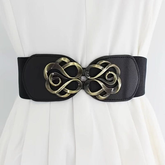 Vintage Elastic Waist Belt with Metal Buckle