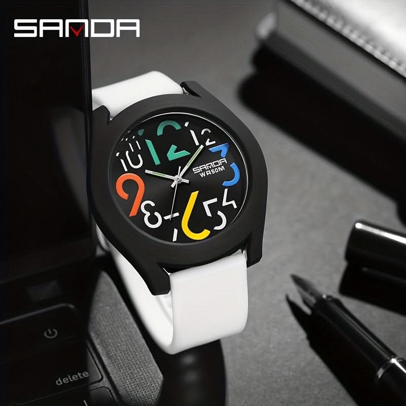 Men's Sports Quartz Watch – Colorful Removable Rubber Strap, Large Dial
