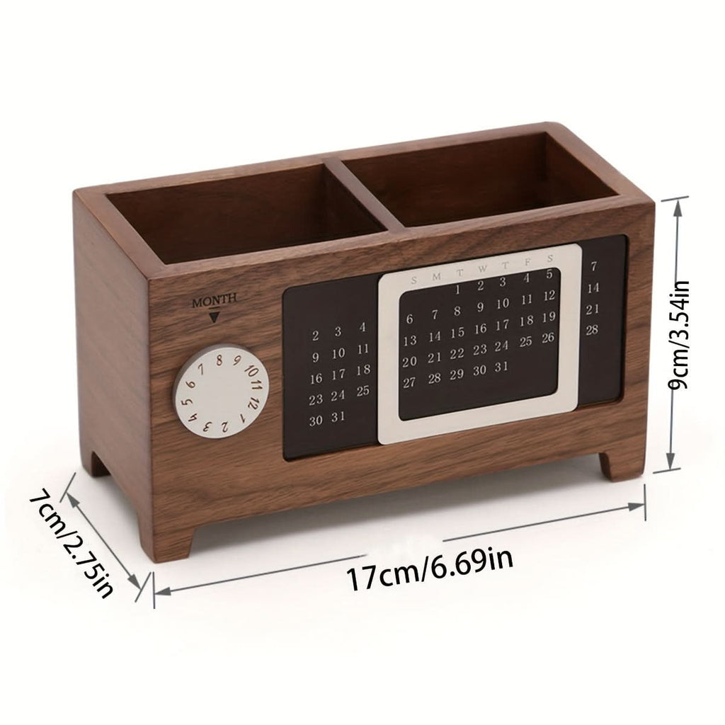 Wooden Desk Organizer with Calendar, Multi-Functional Storage