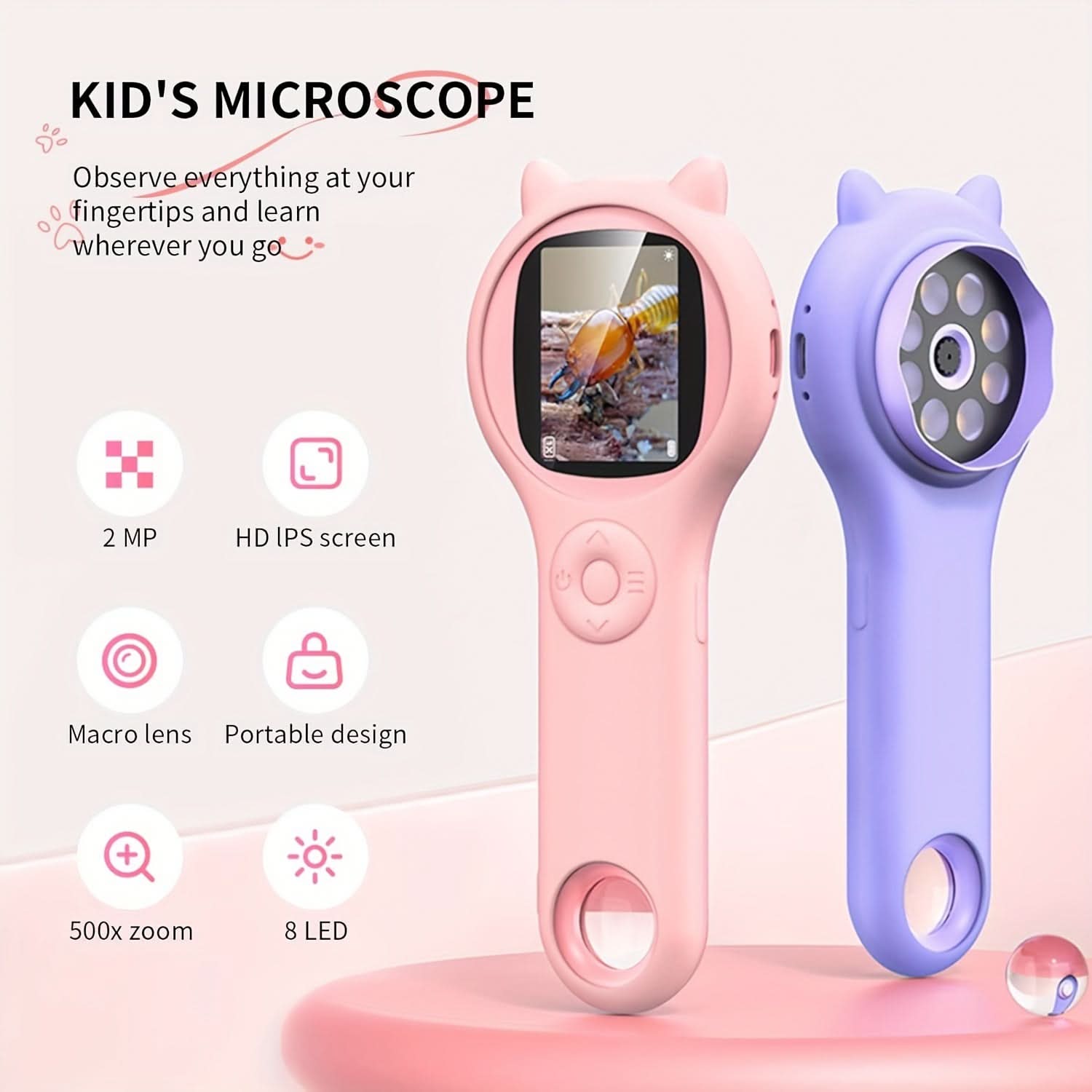 Portable Kids Microscope – 2 Million Pixels Digital Handheld Magnifier
