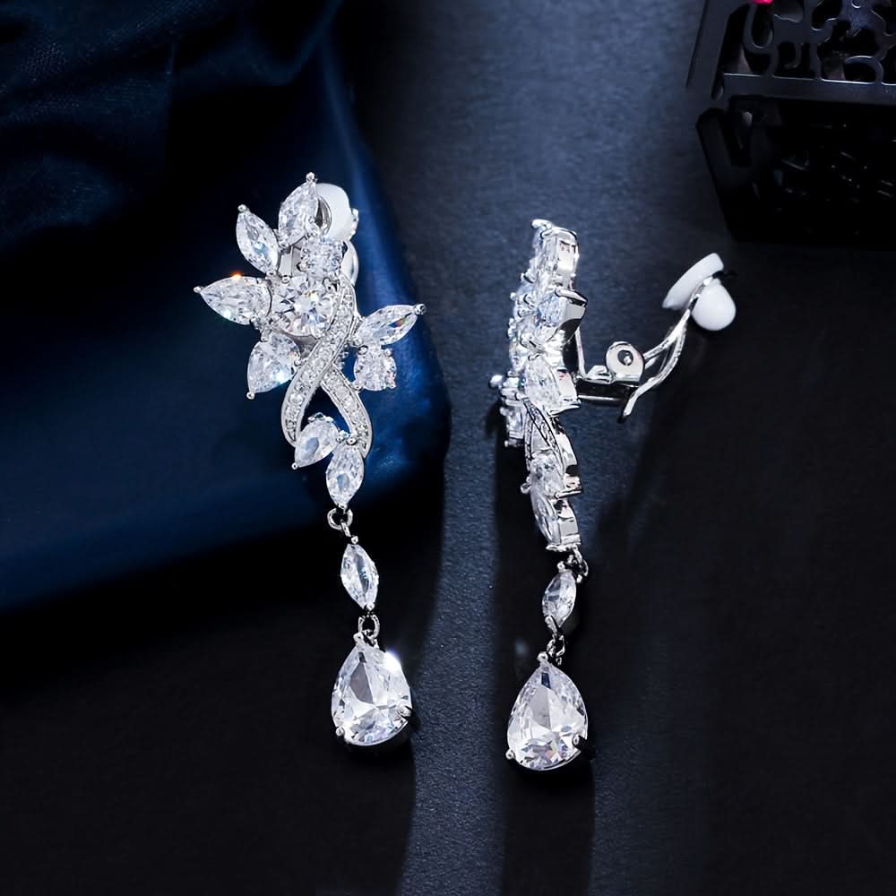 Sparkling Flower Clip-On Earrings for Women