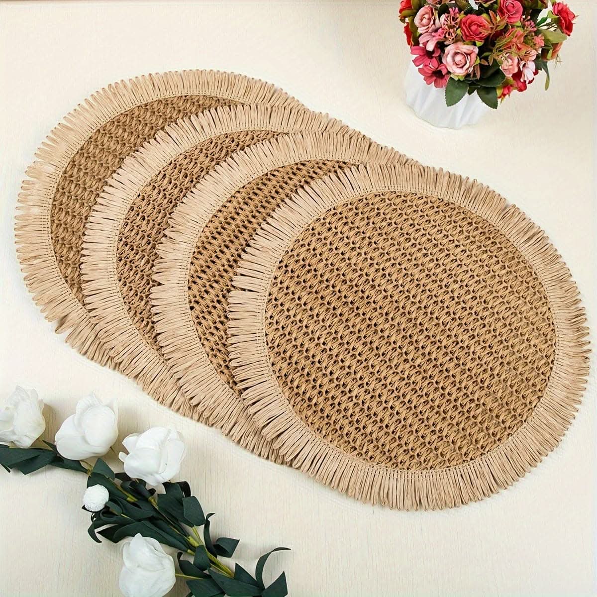 4pcs Rustic Chic Jute Placemats with Fringe
