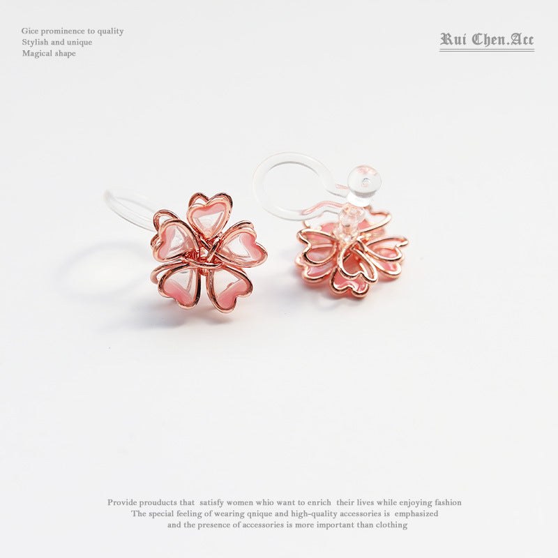Cherry Blossom Resin Earrings – Pastoral Floral Clip-On Jewelry