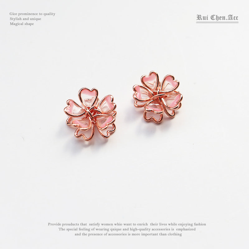 Cherry Blossom Resin Earrings – Pastoral Floral Clip-On Jewelry