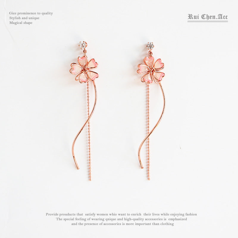 Sakura Tassel Earrings – Pastoral Floral Clip-On Jewelry