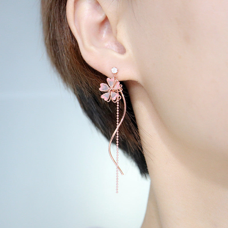 Sakura Tassel Earrings – Pastoral Floral Clip-On Jewelry