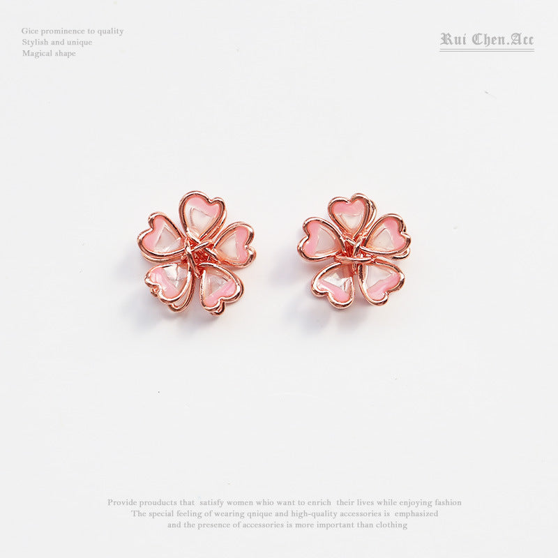 Cherry Blossom Resin Earrings – Pastoral Floral Clip-On Jewelry