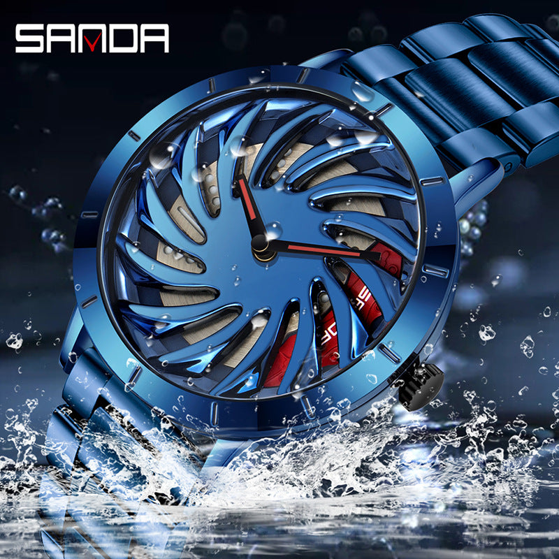 Sanda Men’s Steel Band Quartz Watch – Hollow Dial Analog Wristwatch, Waterproof Timepiece