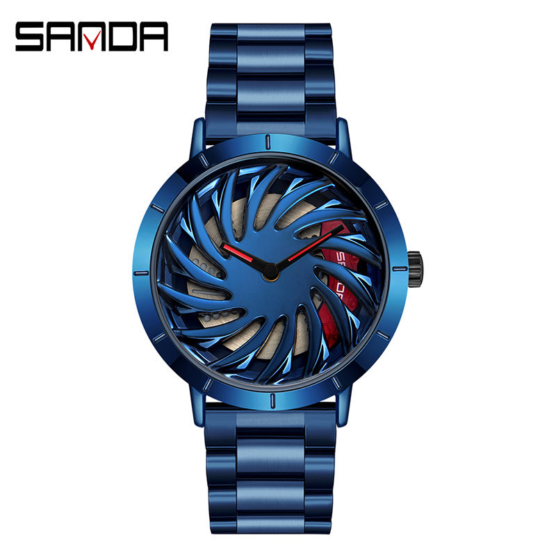 Sanda Men’s Steel Band Quartz Watch – Hollow Dial Analog Wristwatch, Waterproof Timepiece