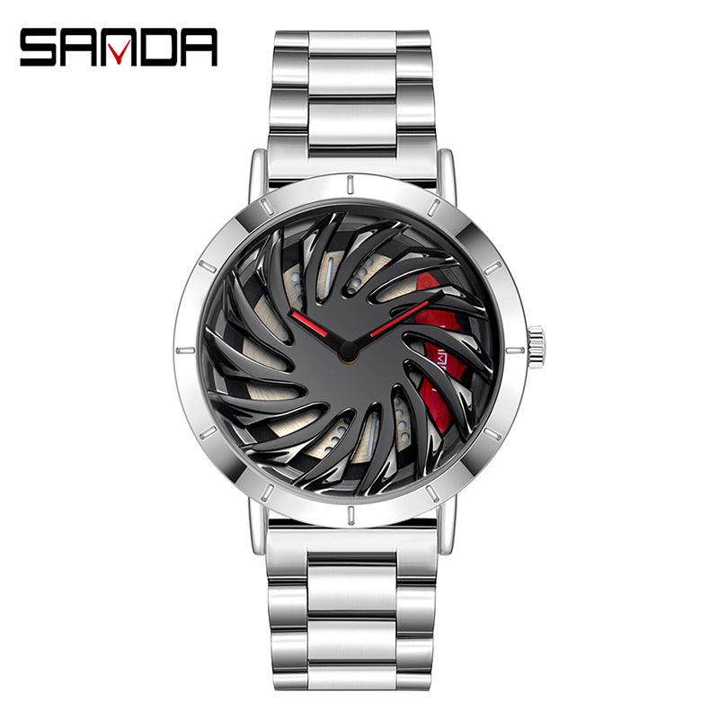 Sanda Men’s Steel Band Quartz Watch – Hollow Dial Analog Wristwatch, Waterproof Timepiece