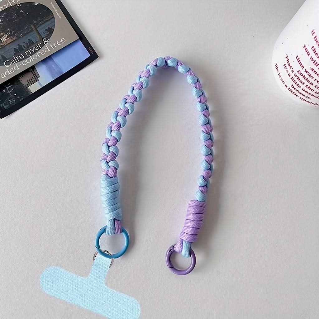 Creative Hand-Woven Color-Block Mobile Phone Lanyard with Universal Clip