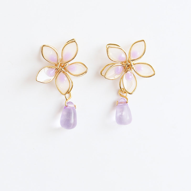 Cherry Blossom Enamel Earrings – Pastoral Floral Jewelry