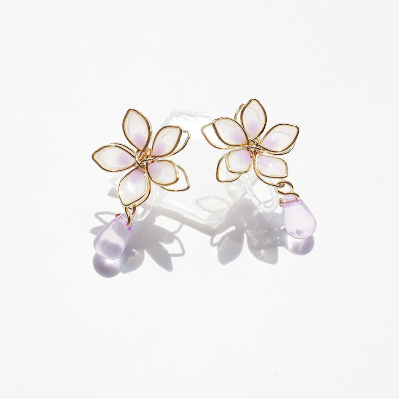 Cherry Blossom Enamel Earrings – Pastoral Floral Jewelry
