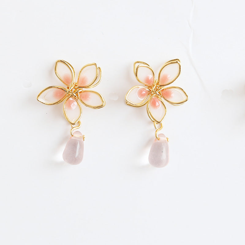 Cherry Blossom Enamel Earrings – Pastoral Floral Jewelry