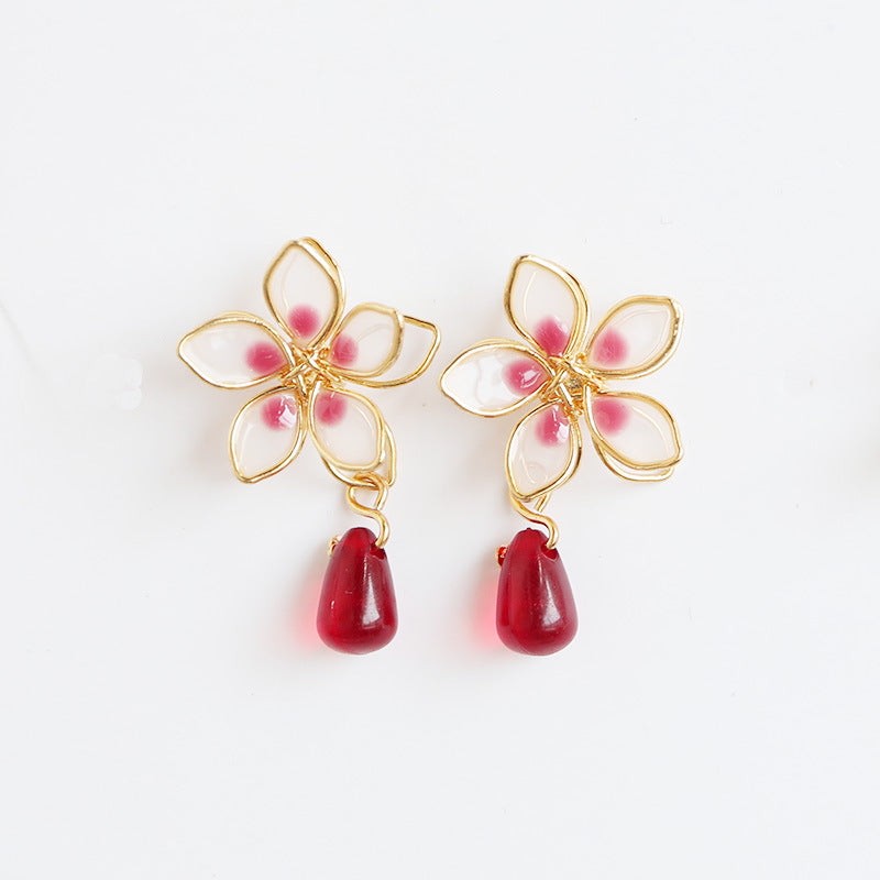 Cherry Blossom Enamel Earrings – Pastoral Floral Jewelry