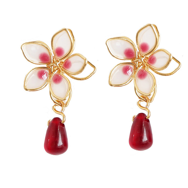 Cherry Blossom Enamel Earrings – Pastoral Floral Jewelry