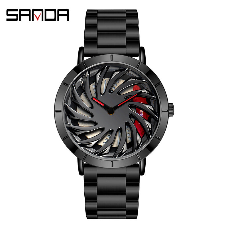 Sanda Men’s Steel Band Quartz Watch – Hollow Dial Analog Wristwatch, Waterproof Timepiece