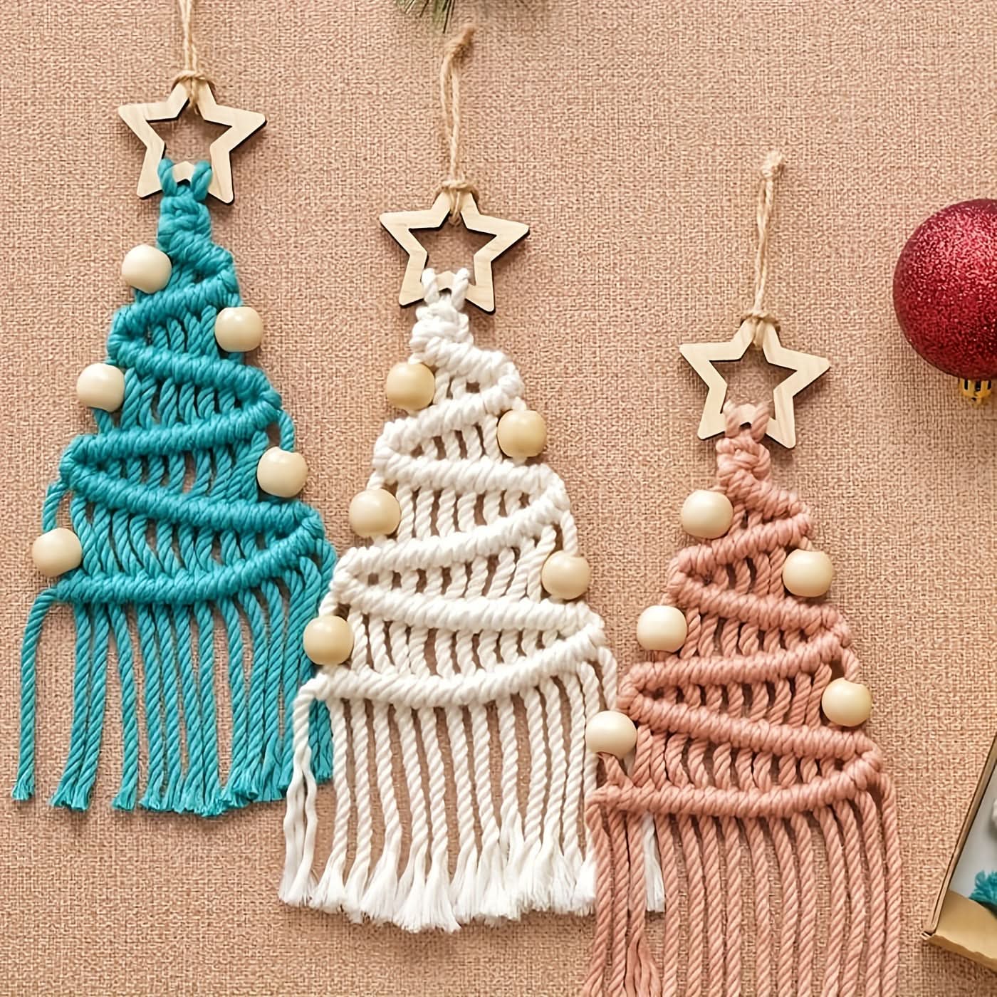 3-Piece Macrame Cord Set for Christmas Decor - DIY Woven Christmas Tree Kit