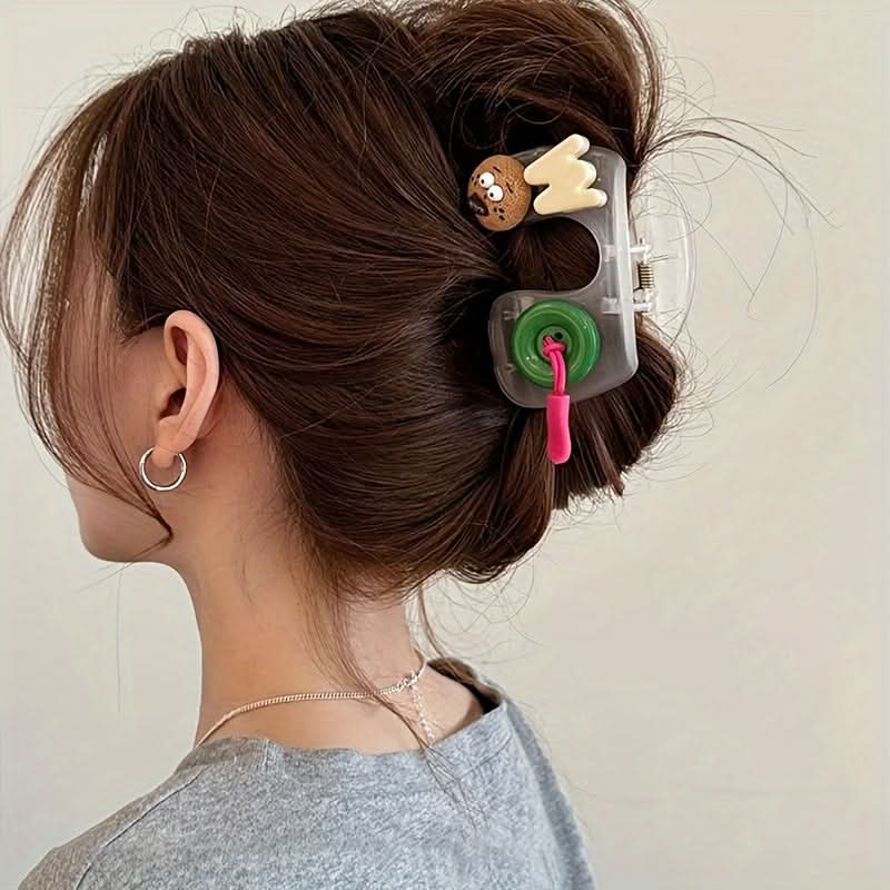 5Pcs Button Biscuit Hair Claw Clips Set