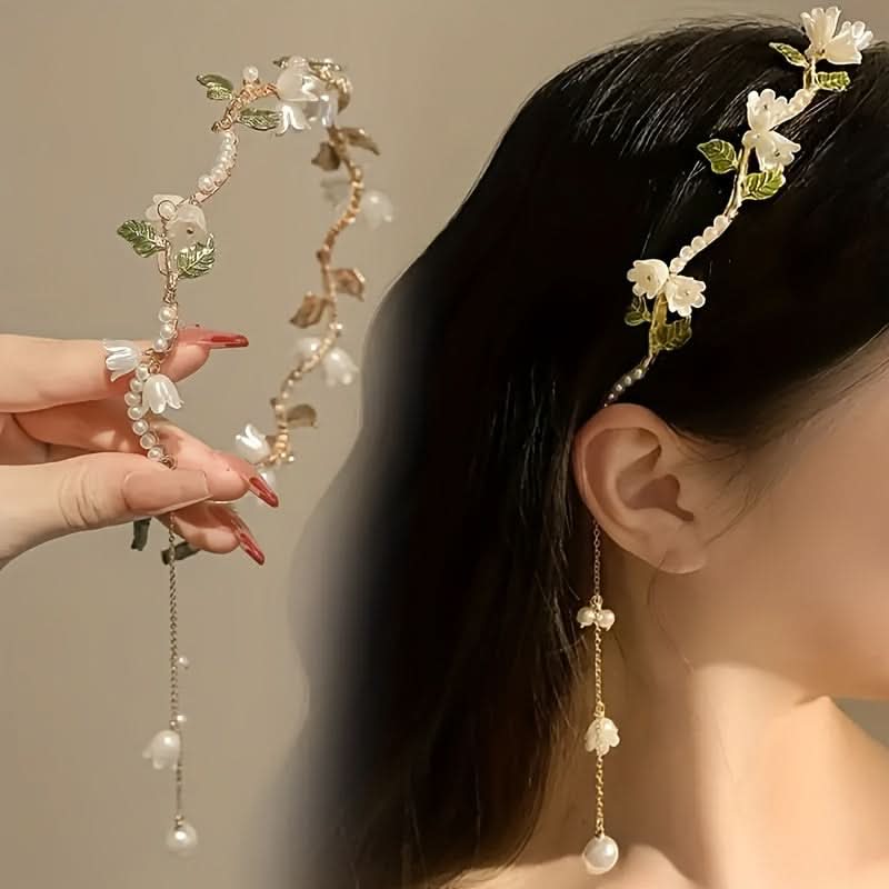 Elegant Pearl Flower Tassel Headbands for Women