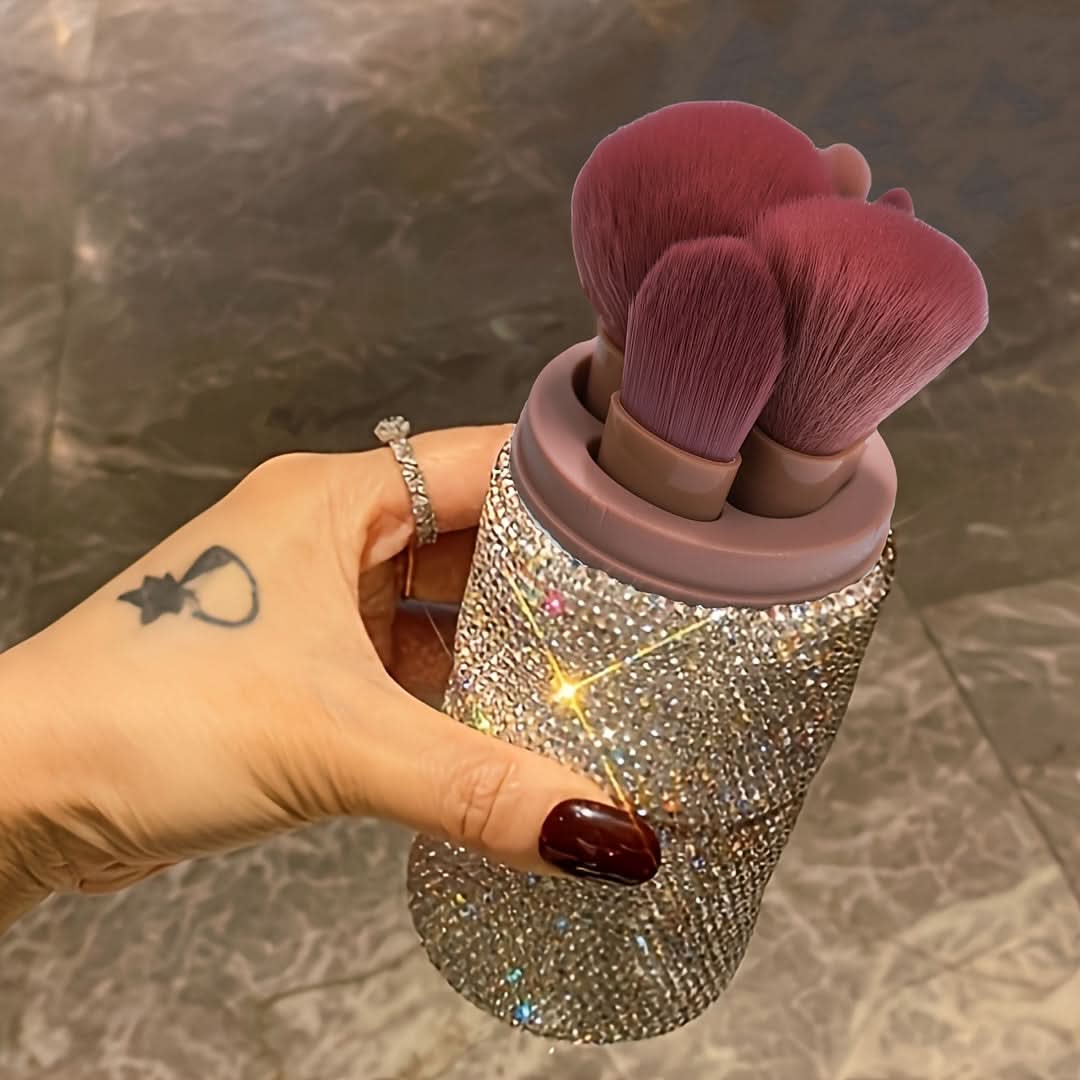 Portable Makeup Brush Set with Glitter Storage Bucket