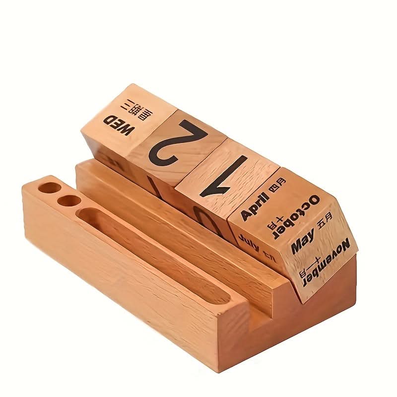 Wooden Perpetual Desk Calendar Organizer