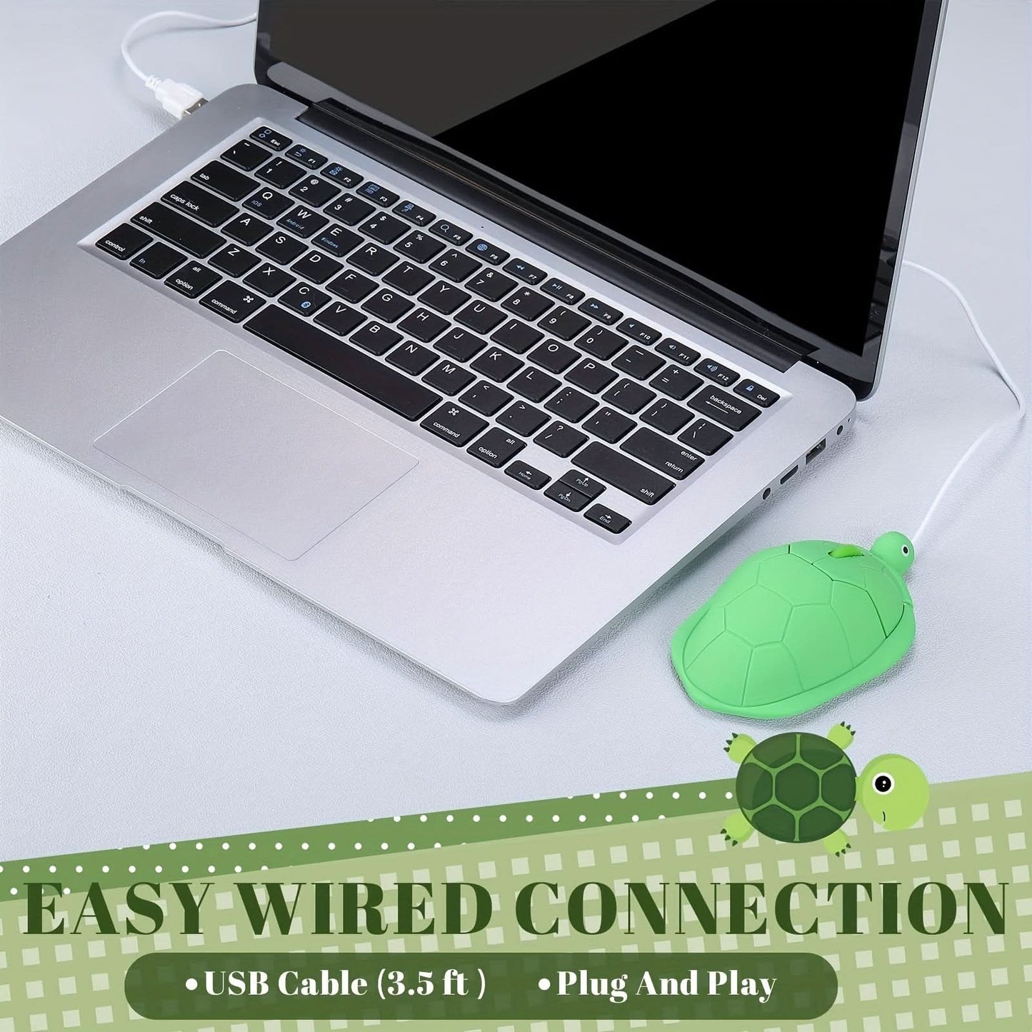 Cute Turtle-Shaped USB Wired Mouse - Green