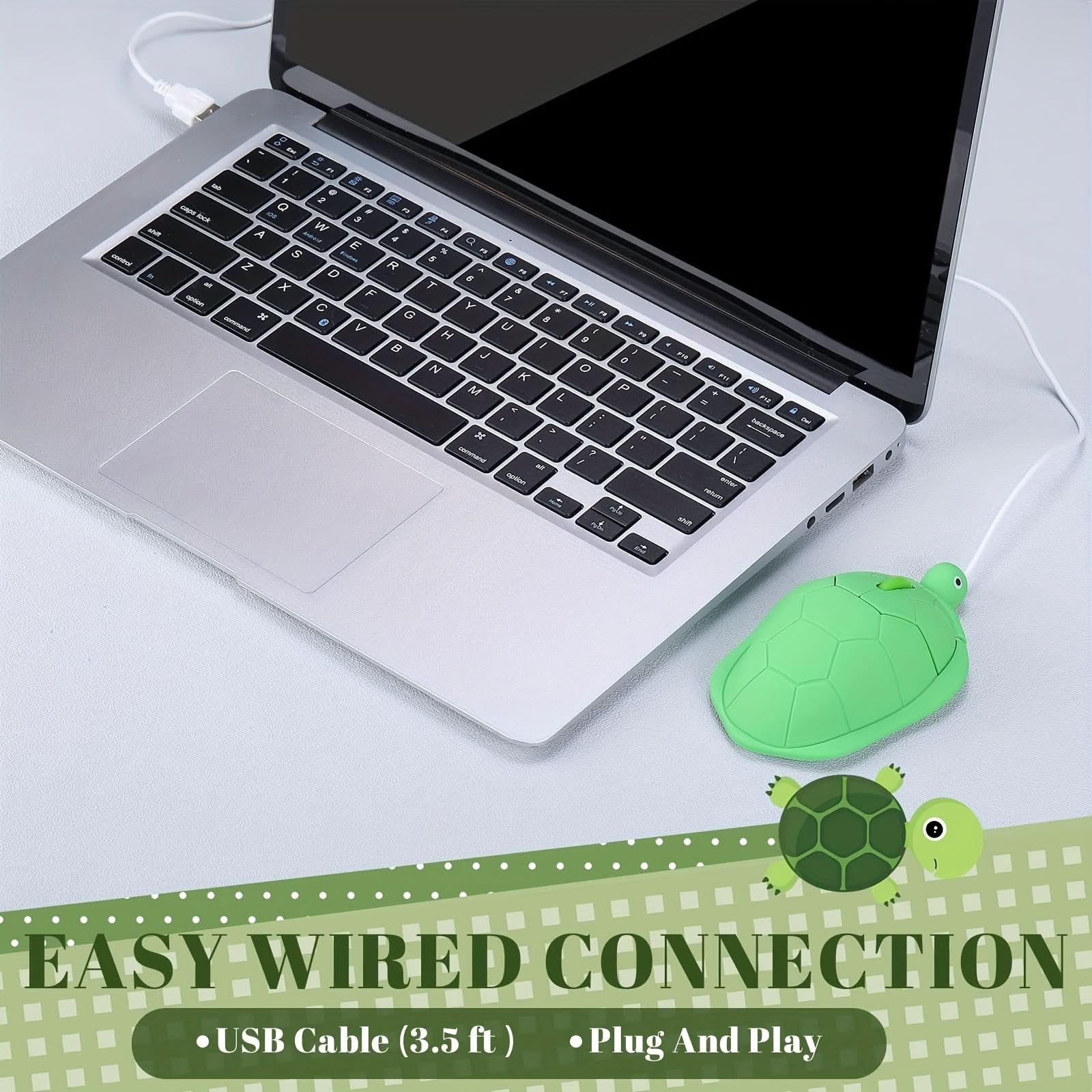 Cute Turtle-Shaped USB Wired Mouse - Green
