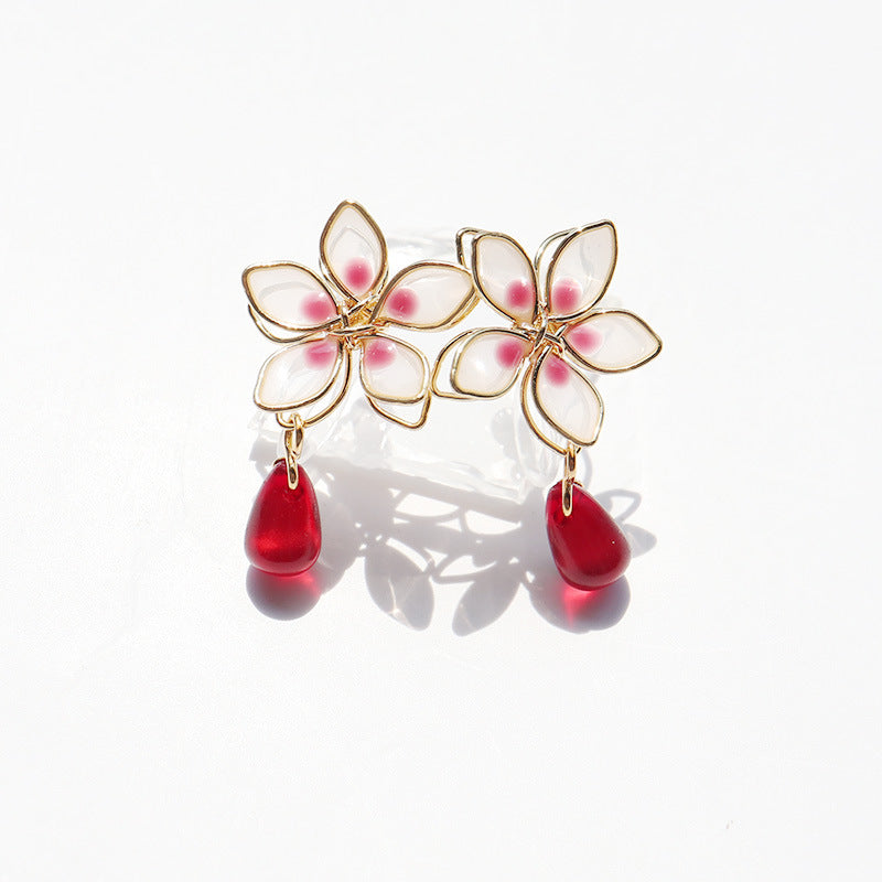 Cherry Blossom Enamel Earrings – Pastoral Floral Jewelry
