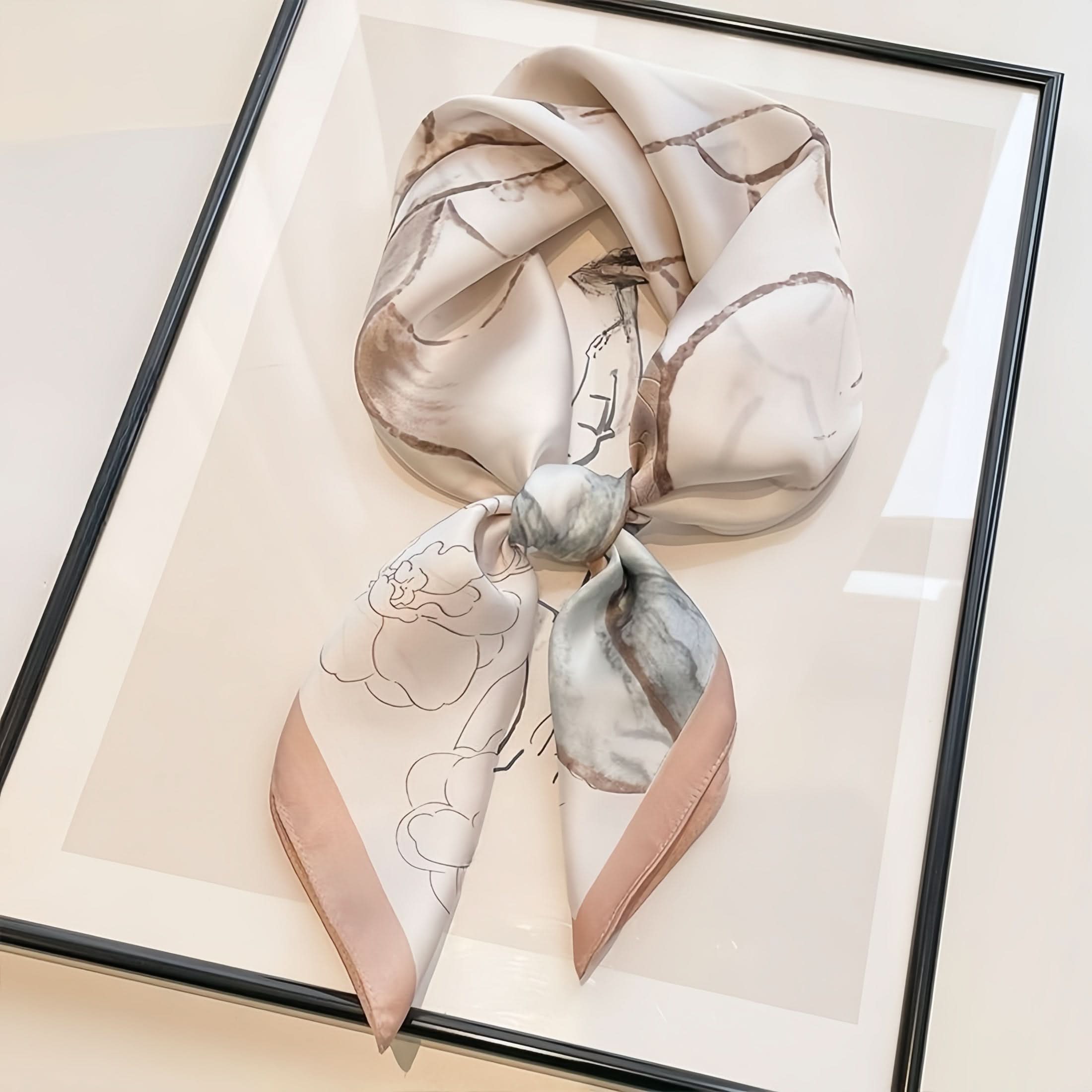 Vibrant Lotus Print Square Scarf – Soft Polyester, Sun Protection, Elegant Headscarf for Women