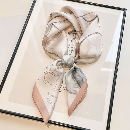 Vibrant Lotus Print Square Scarf – Soft Polyester, Sun Protection, Elegant Headscarf for Women