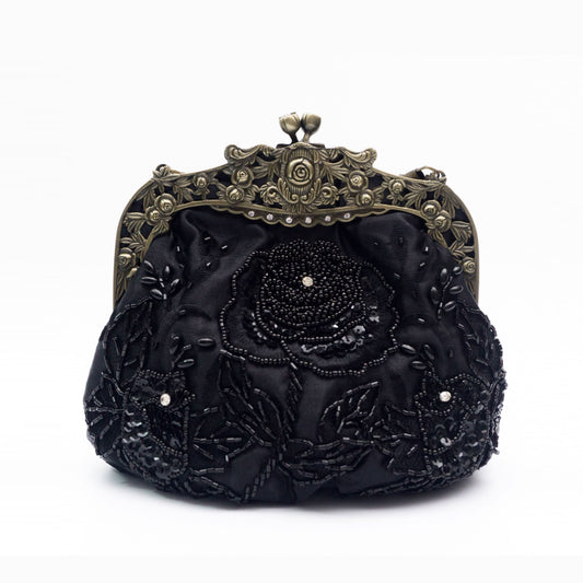 Vintage Floral Embossed Kiss-Lock Clutch
