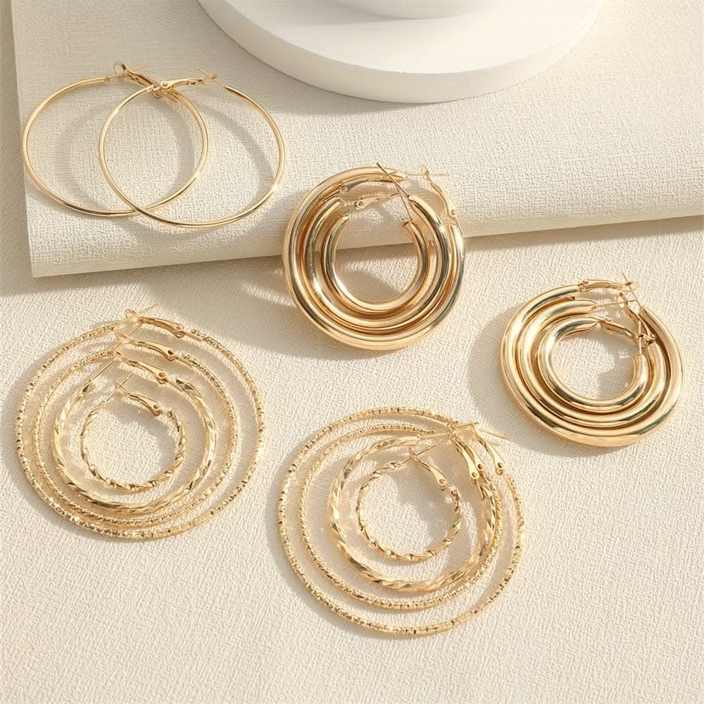8 Pairs Elegant Hoop Earrings Set
