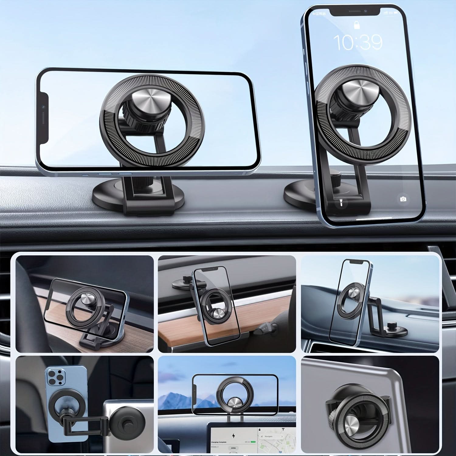 360° Rotating Car Phone Stand – Foldable Magnetic Dashboard Mount