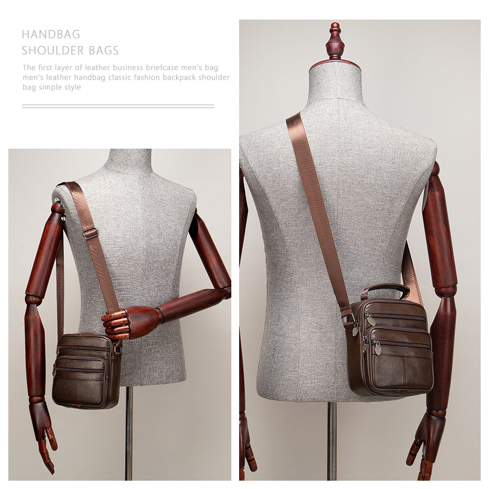 Men’s Leather Crossbody Bag – Retro Waterproof Messenger Bag for Daily Use
